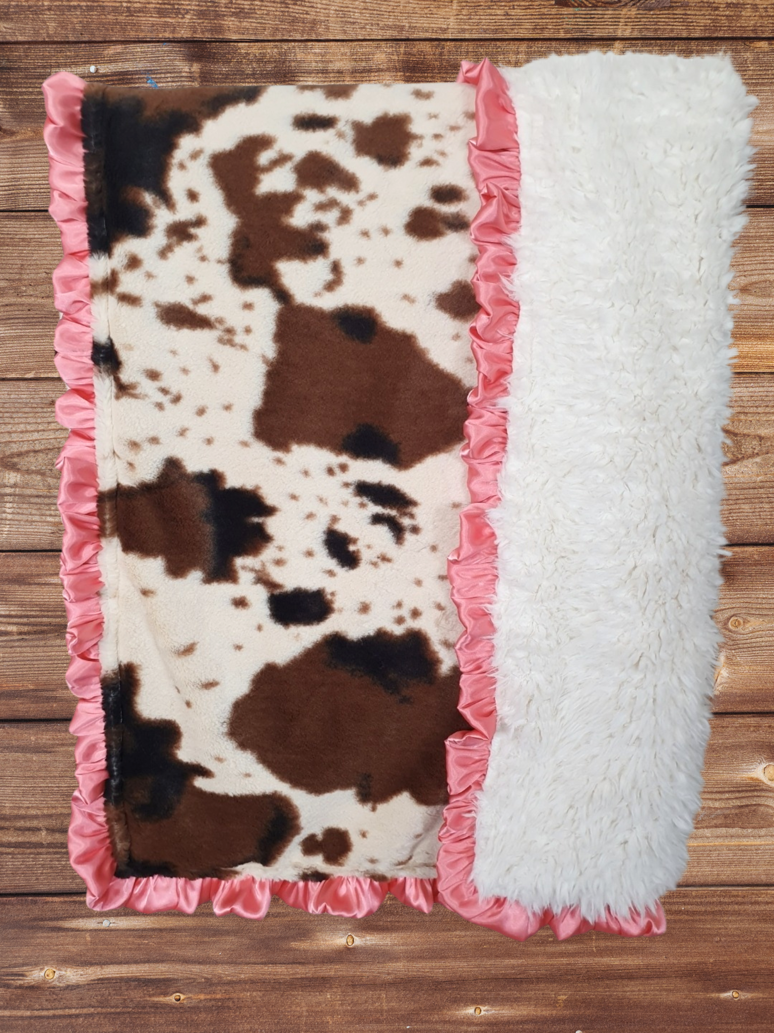 Ruffle Baby Blanket - Cow Minky and Llama Minky Western Blanket - DBC Baby Bedding Co 
