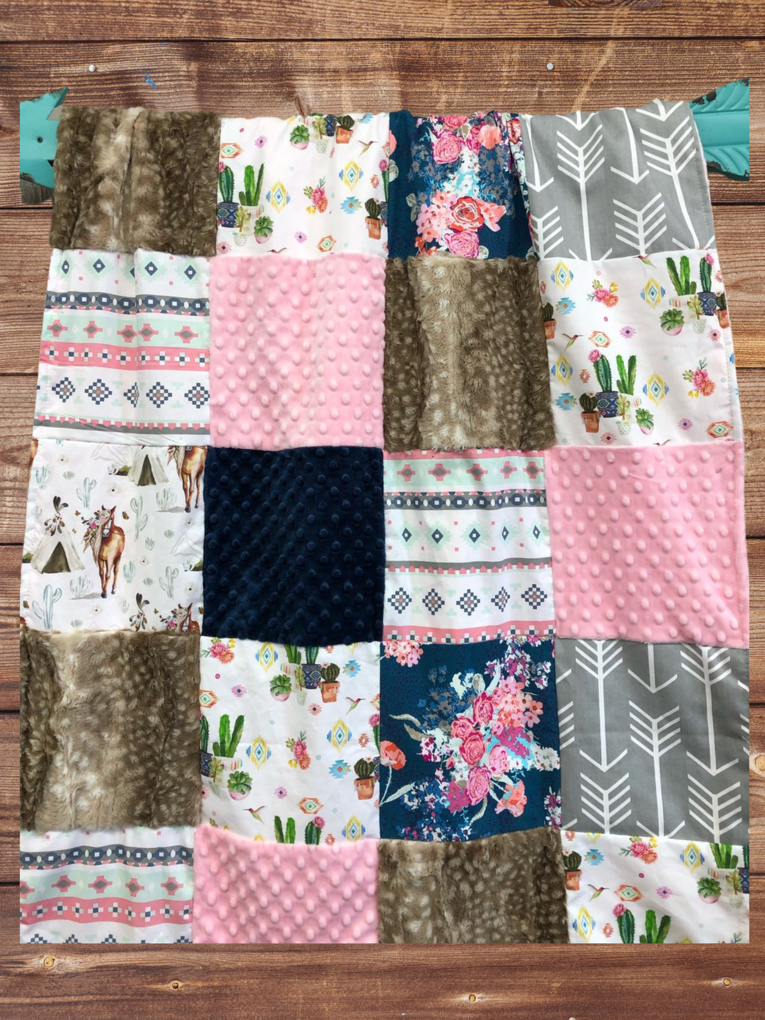 Patchwork Blanket - Boho Horse and Cactus Blanket - DBC Baby Bedding Co 
