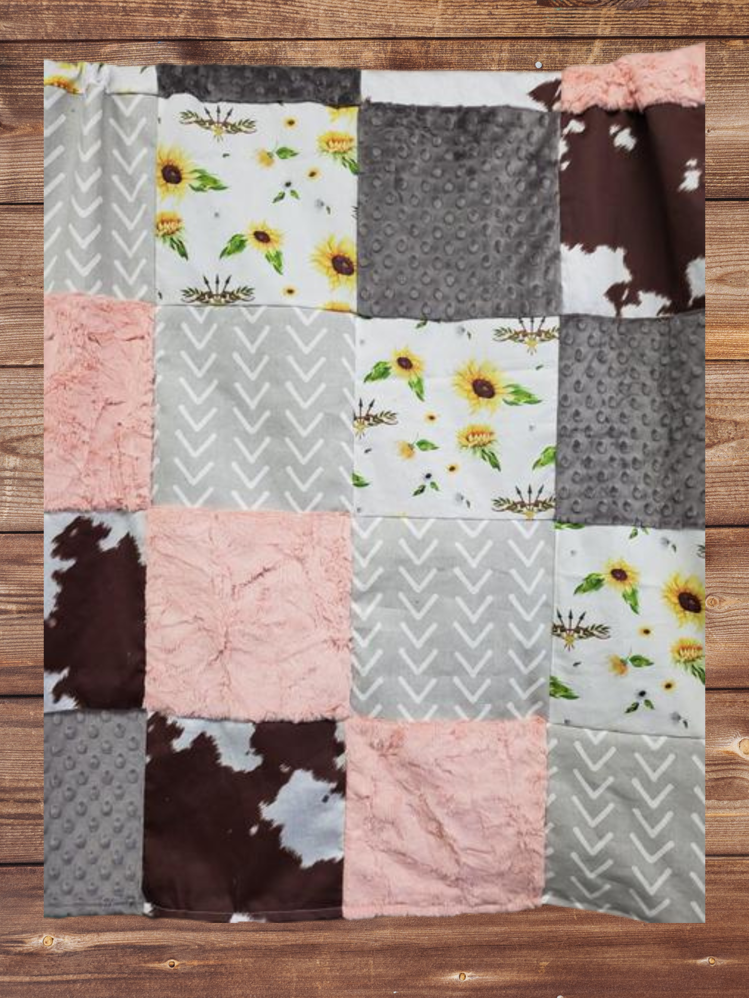 Patchwork Blanket - Boho Sunflower and Calf Minky Blanket - DBC Baby Bedding Co 