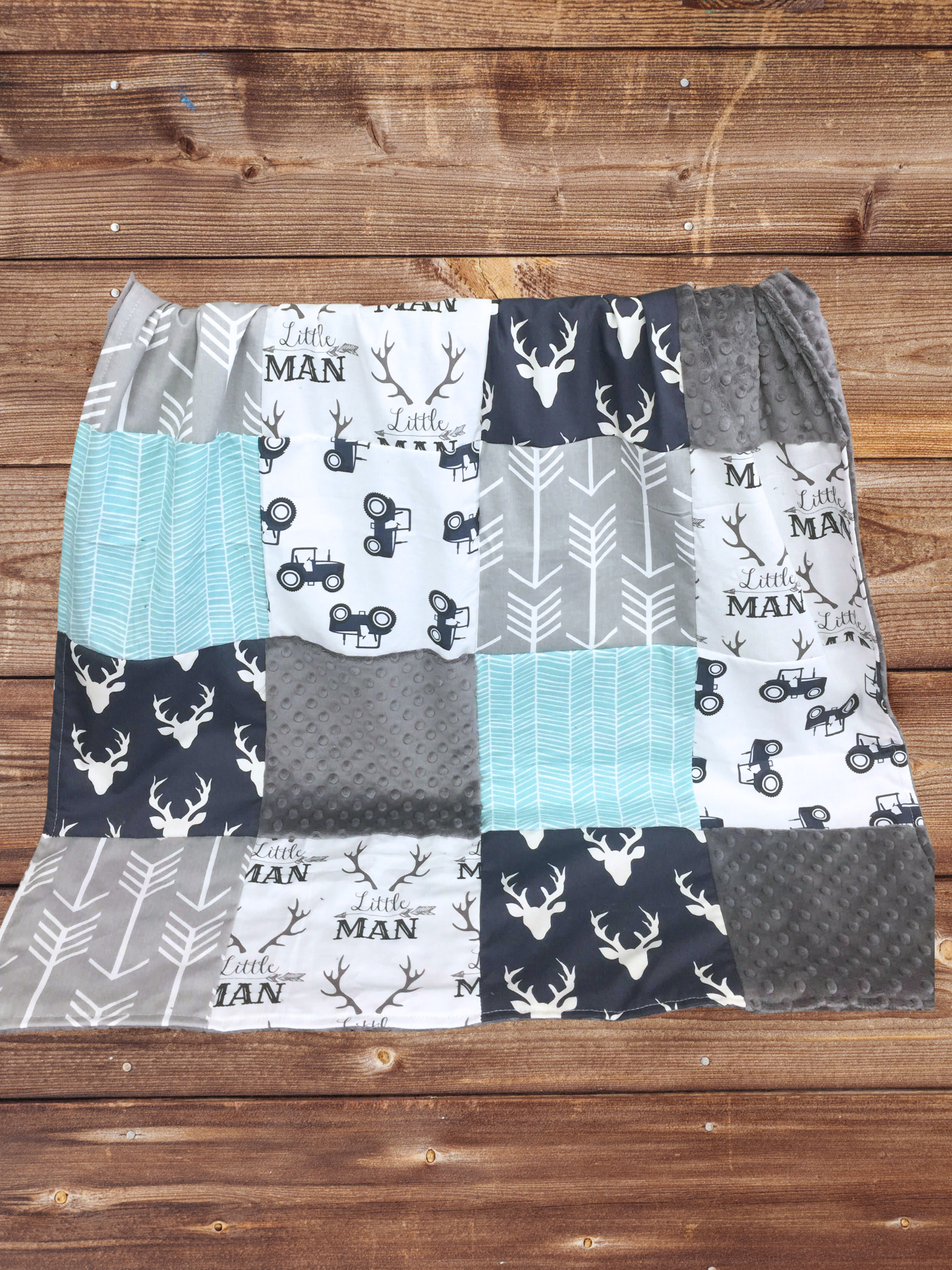 Patchwork Blanket - Little Man Antlers and Tractor Blanket - DBC Baby Bedding Co 
