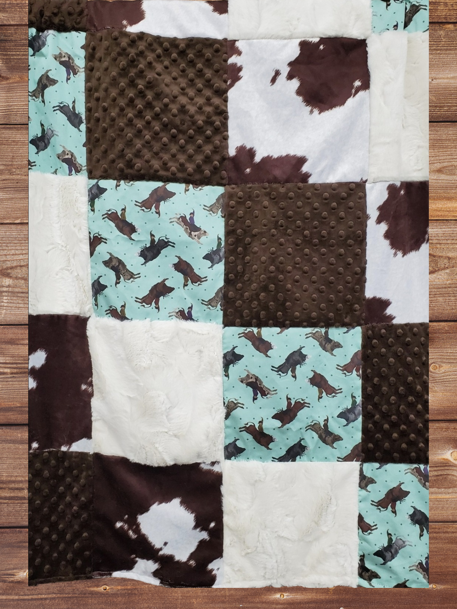 Patchwork Blanket - Bull Riding Rodeo and Calf Minky Blanket - DBC Baby Bedding Co 