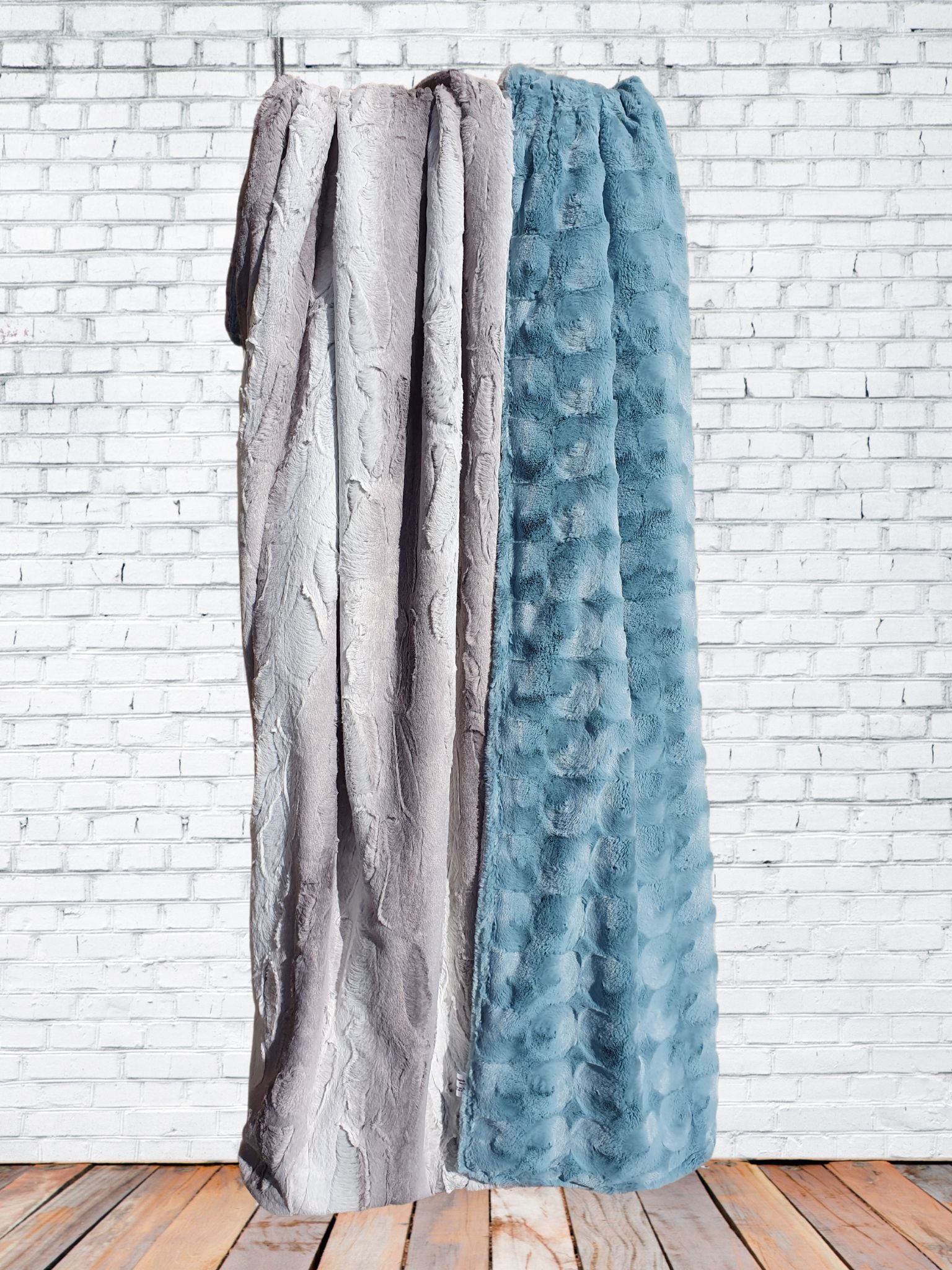 Luxe Minky Blanket - Platinum Angora and Dusty Blue Minky - DBC Baby Bedding Co 
