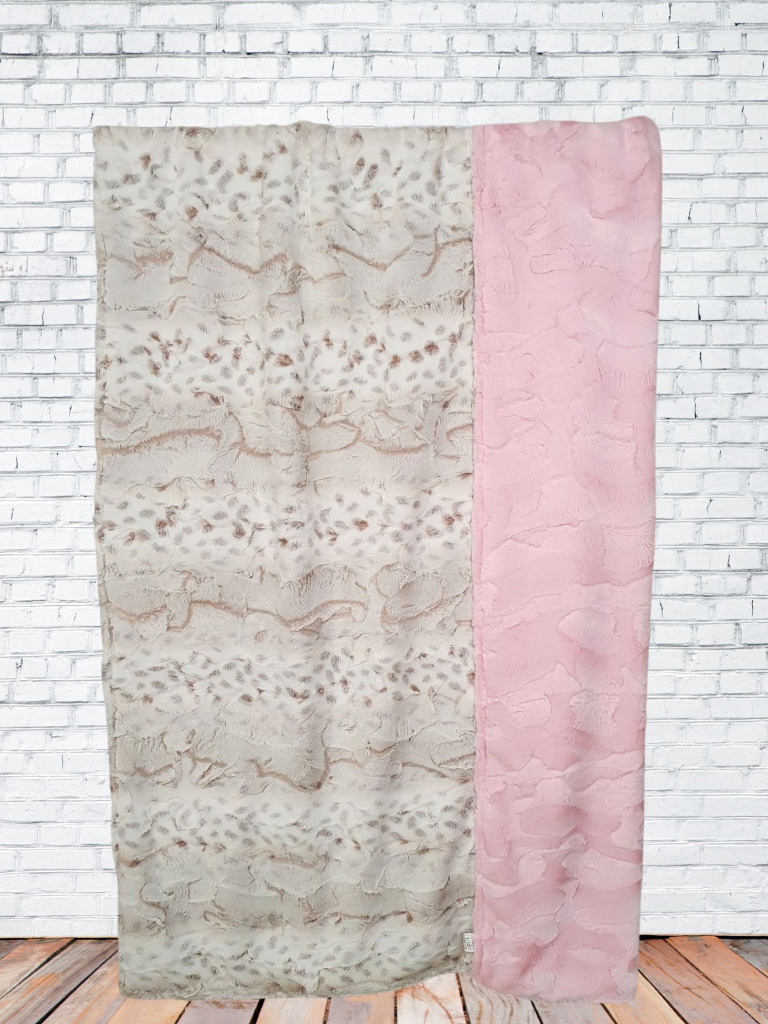 Luxe Minky Blanket - Snow Leopard Minky and Blush Hide Minky - DBC Baby Bedding Co 