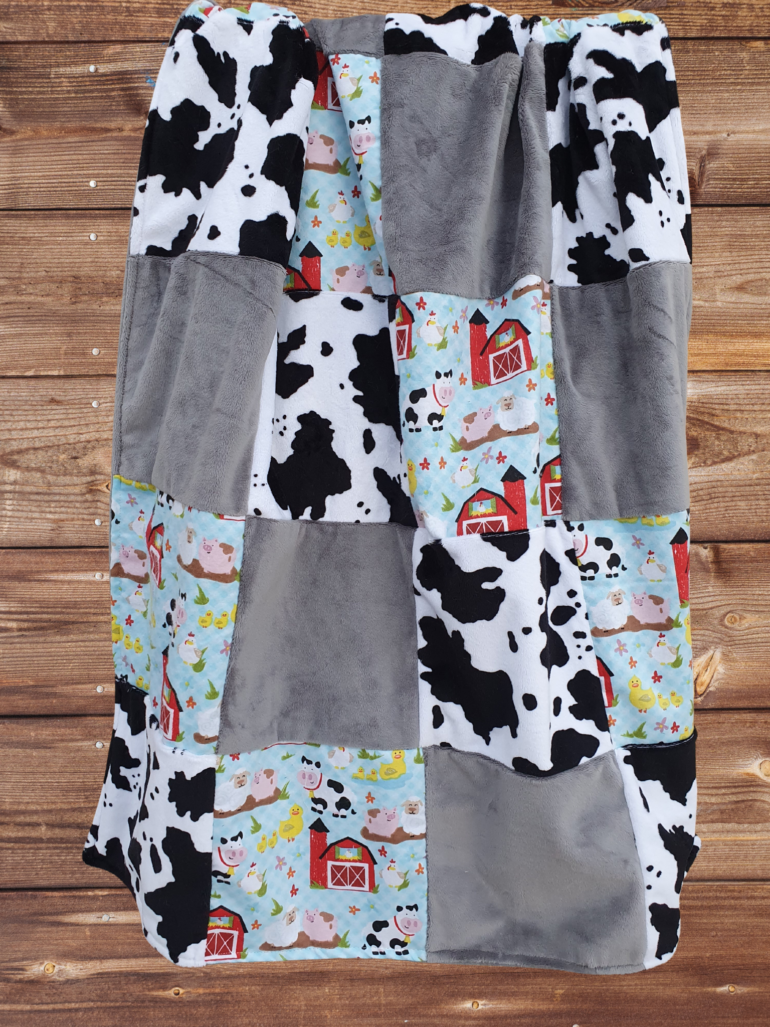 Patchwork Blanket - Farm Animals and Black White Cow Print Blanket - DBC Baby Bedding Co 