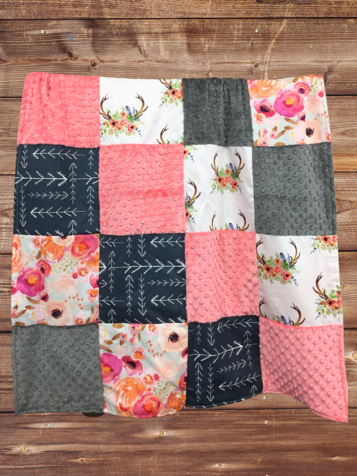 Patchwork Blanket - Floral Antler and Watercolor Floral Woodland Blanket