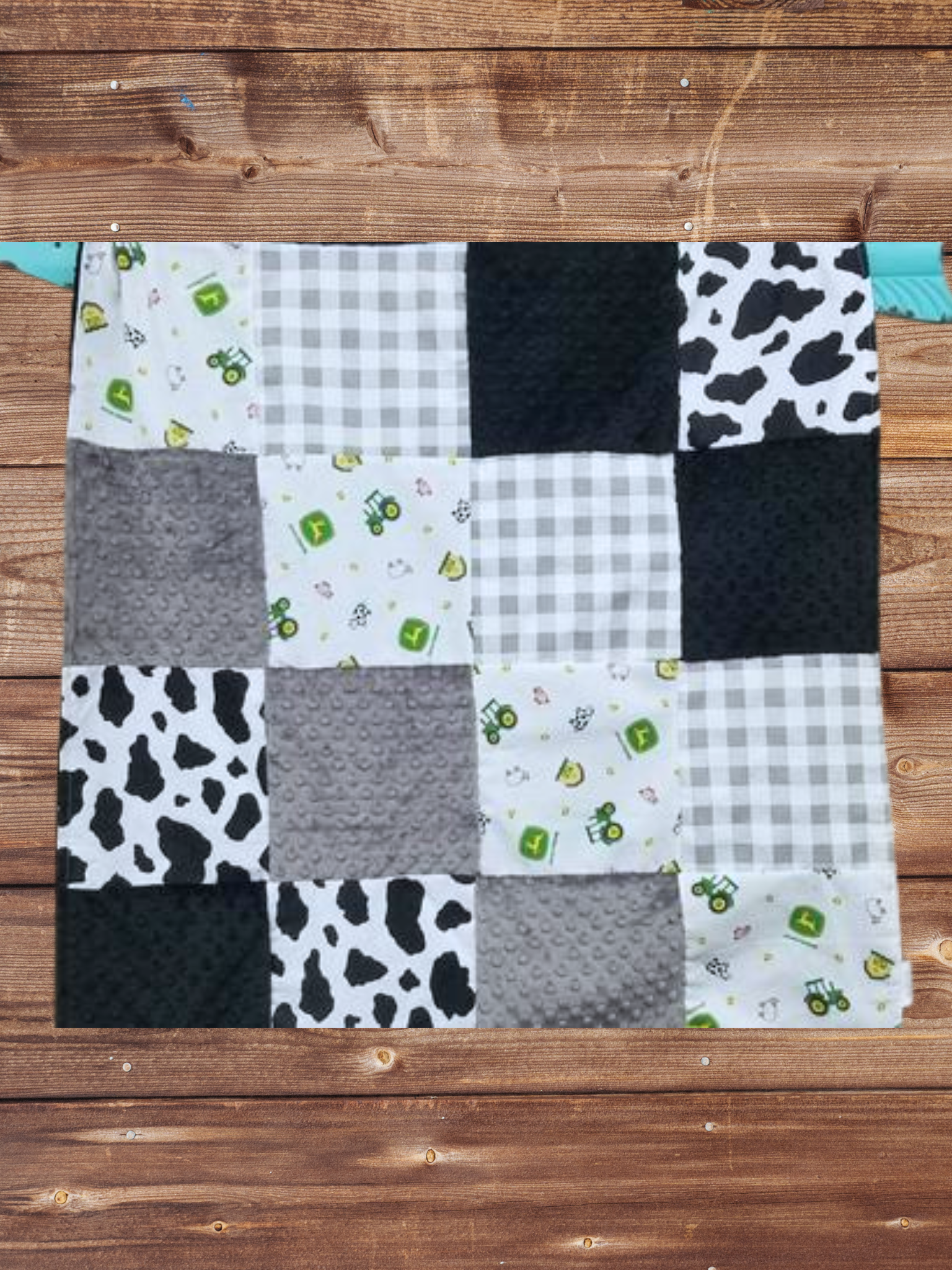 Patchwork Blanket - Tractors and Black White Cow Print Farm Blanket - DBC Baby Bedding Co 