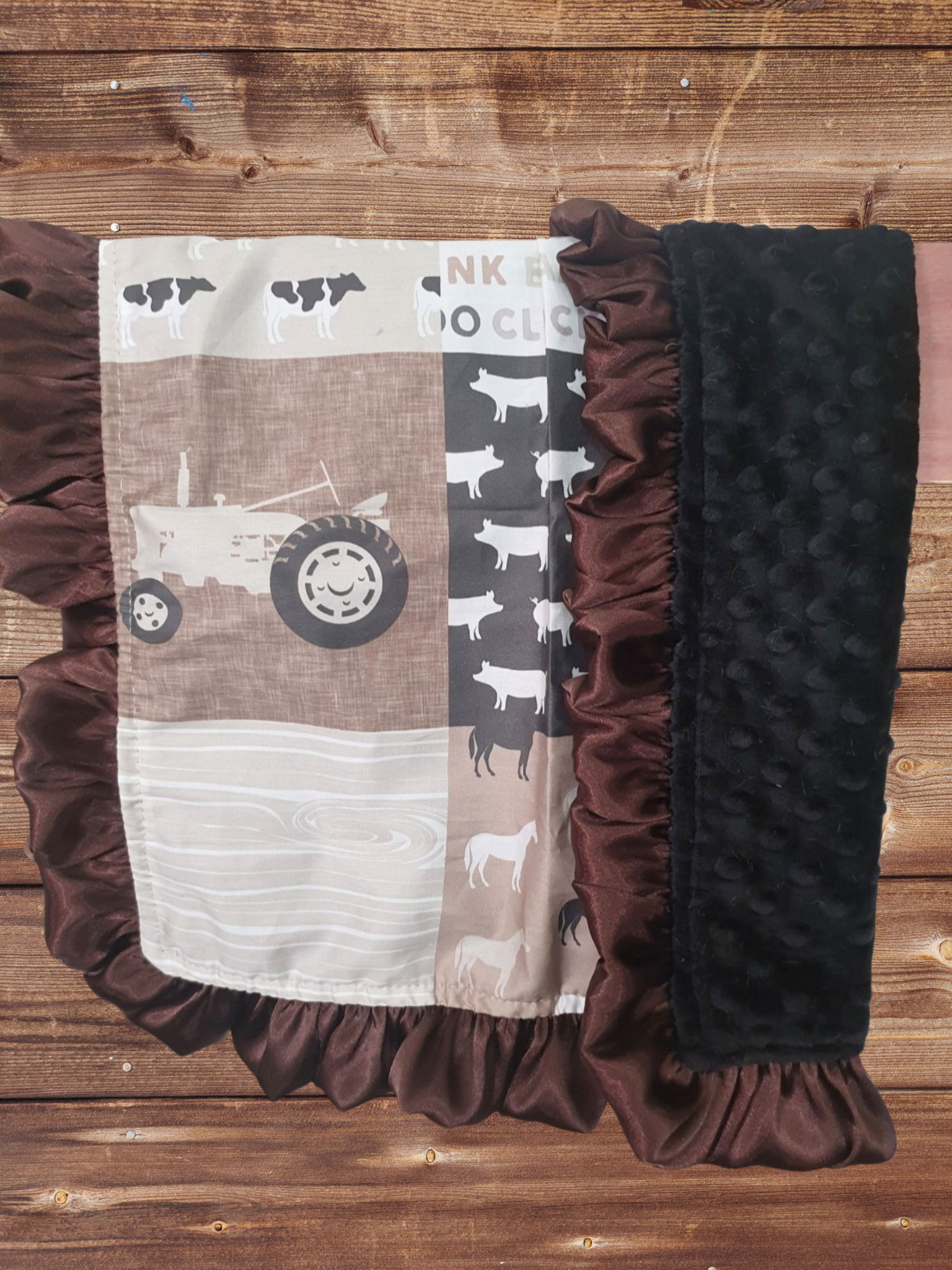 Baby Ruffle Blanket - Farm Life Tractor Farm Blanket - DBC Baby Bedding Co 