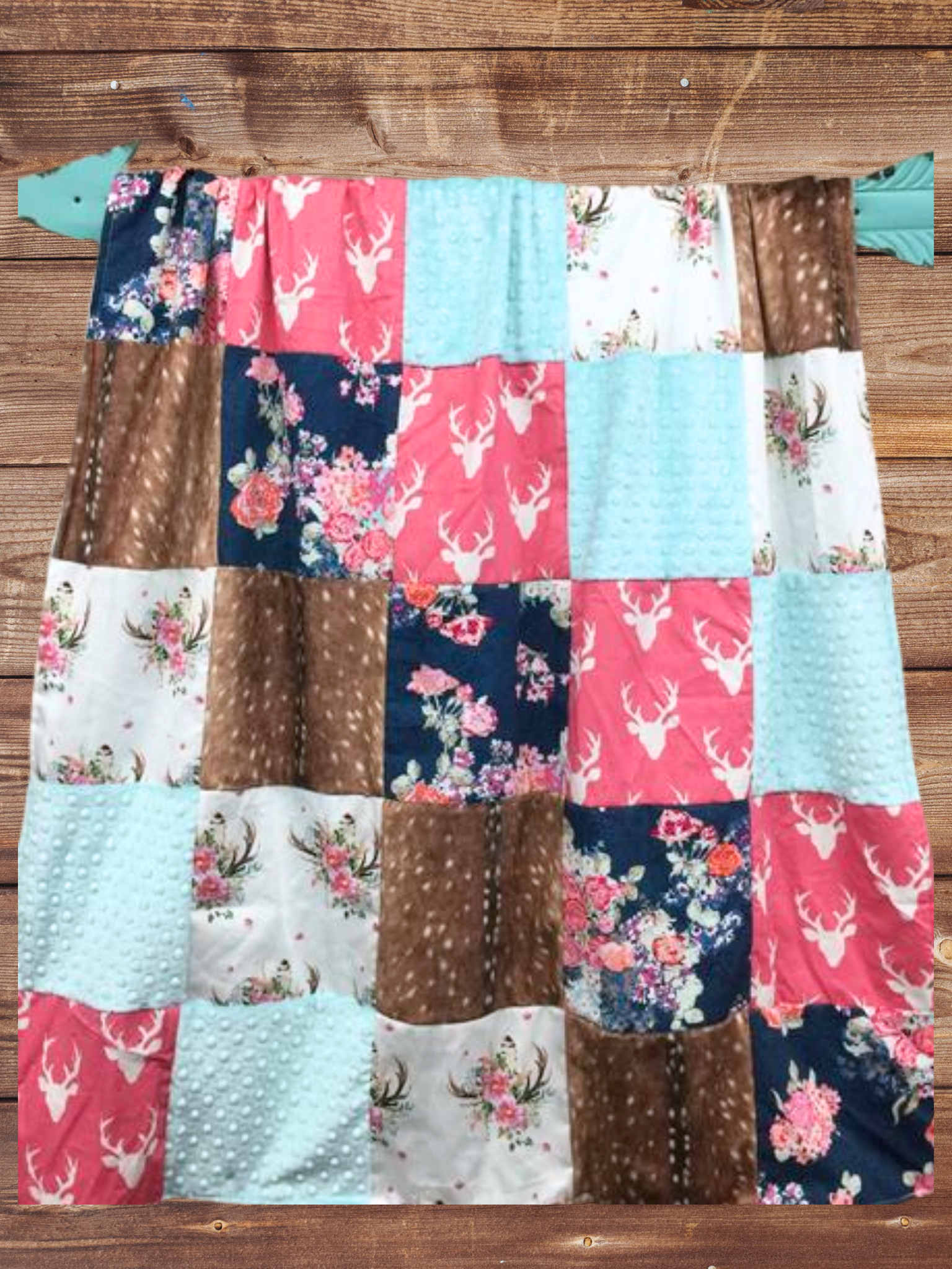 Patchwork Blanket - Boho Antlers, Navy Floral, Deer Print Blanket - DBC Baby Bedding Co 