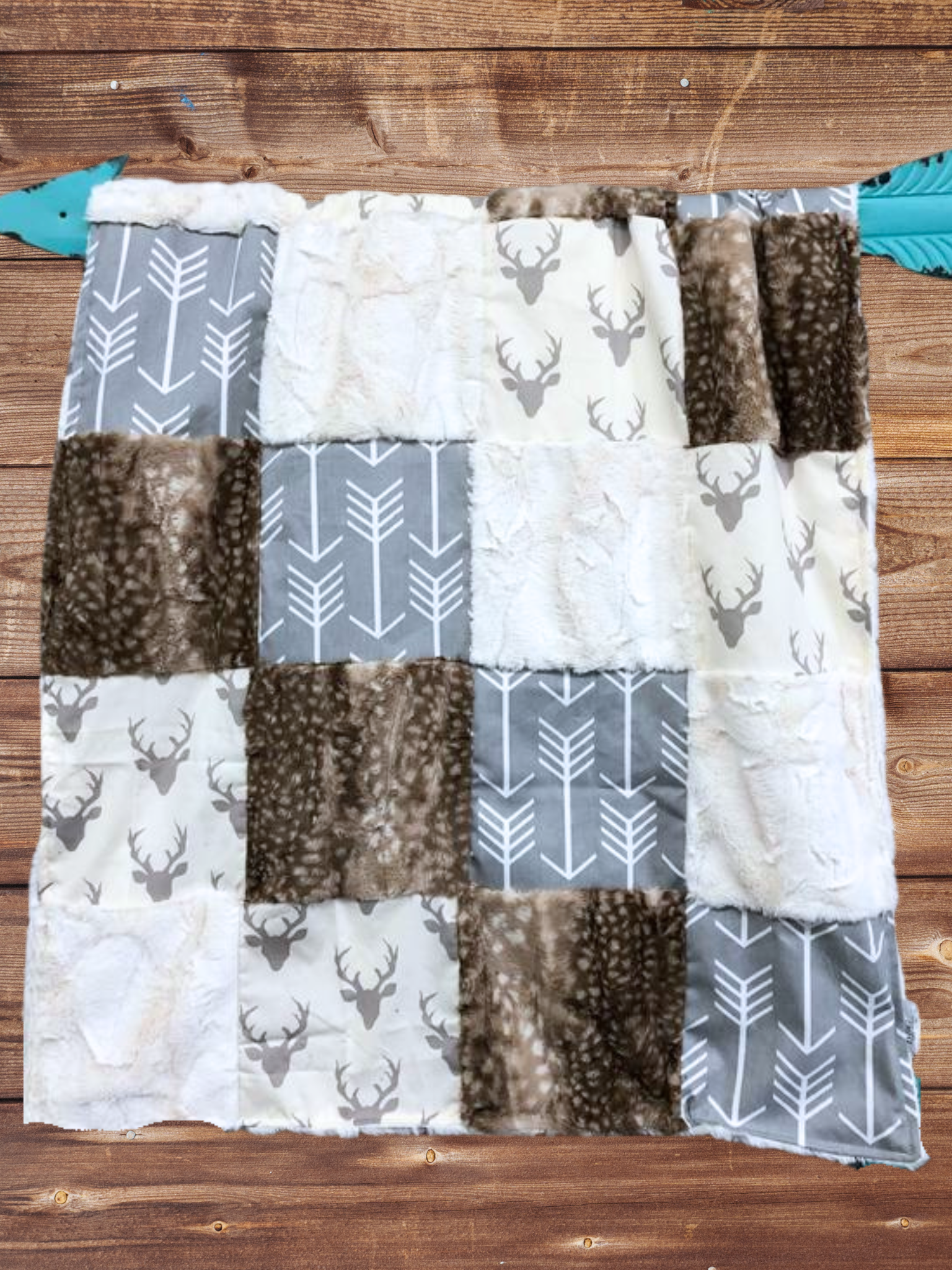 Patchwork Blanket - Buck and Fawn Minky Woodland Blanket - DBC Baby Bedding Co 