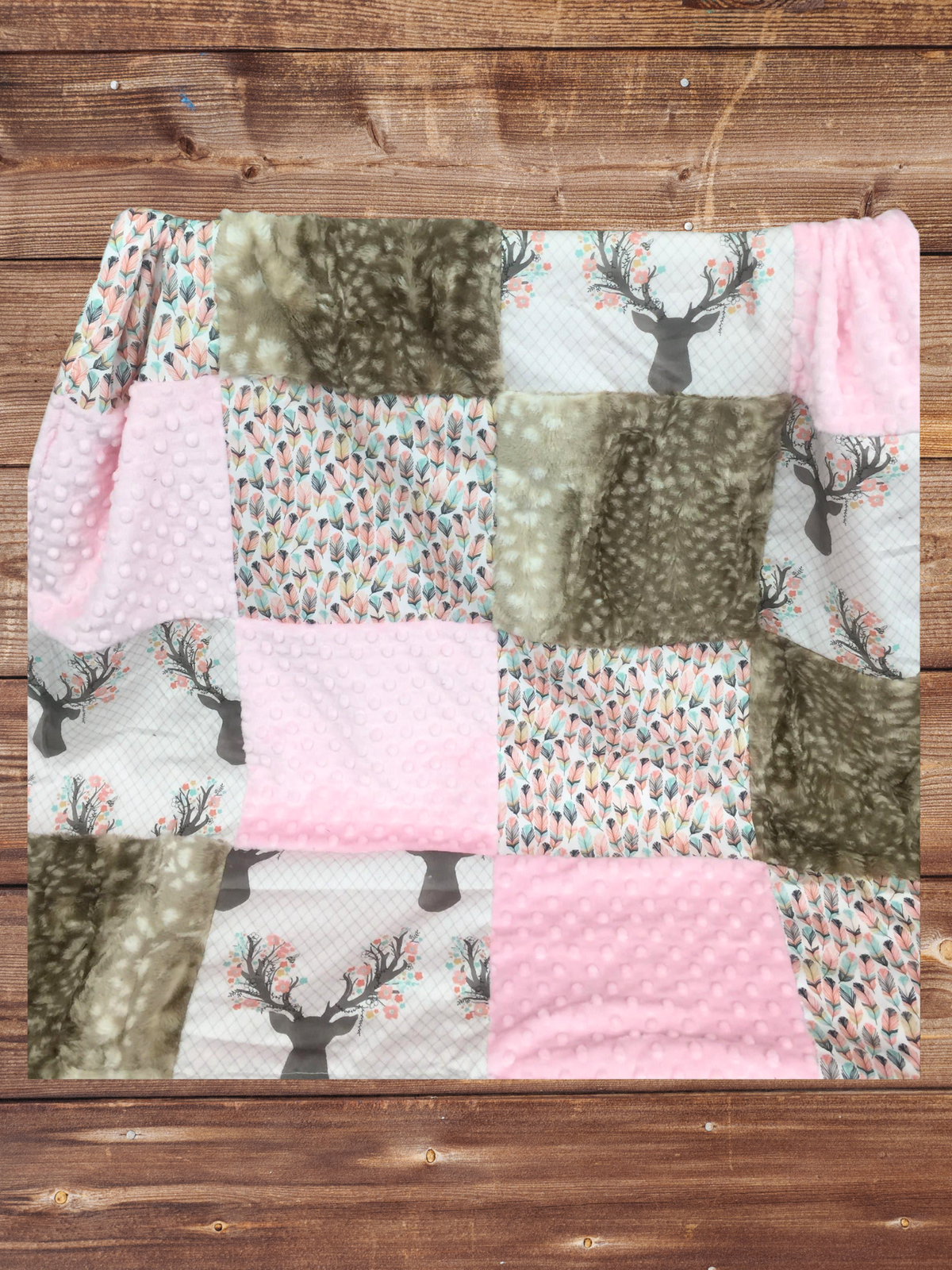 Patchwork Blanket - Tulip Fawn and Feather Woodland Blanket - DBC Baby Bedding Co 