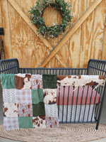 New Release Girl Crib Bedding- Floral Highland Cows and Rose Gold Check Baby Bedding Collection - DBC Baby Bedding Co 