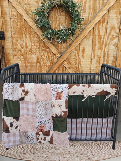 New Release Girl Crib Bedding - Magnolia Highland Cow Western Baby Bedding & Nursery Collection - DBC Baby Bedding Co 