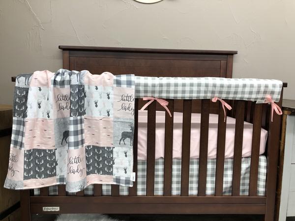 New Release Girl Crib Bedding - Little Lady Antler Woodland Baby Bedding Collection - DBC Baby Bedding Co 