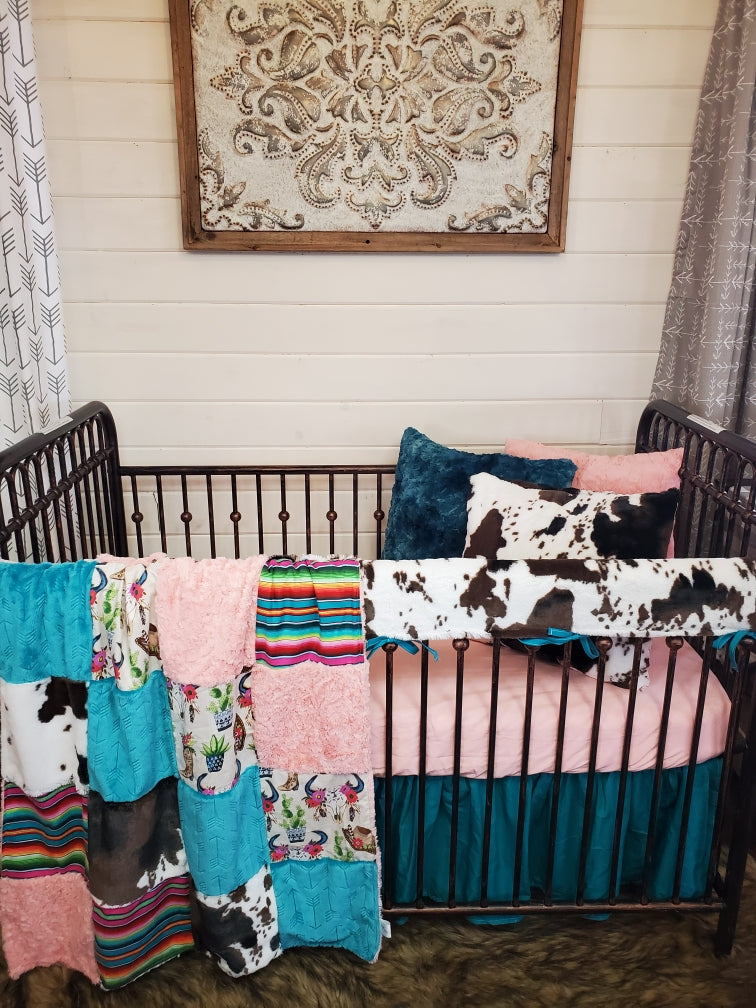 New Release Girl Crib Bedding- Boots, Hats and Cow Minky Western Baby Bedding Collection - DBC Baby Bedding Co 