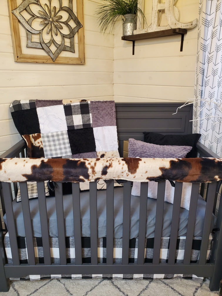New Release Boy Crib Bedding- Black Farmhouse Check and Cow Minky Western Collection - DBC Baby Bedding Co 