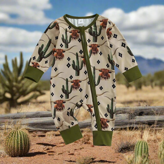 Baby Romper - Long Horn Steer and Cactus Western Romper