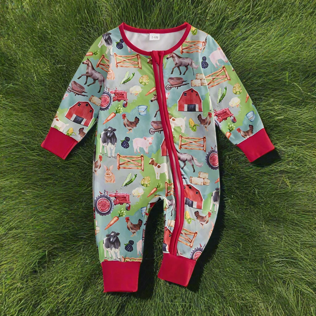 Baby Romper - Farm Animals and Tractors Baby Outfit