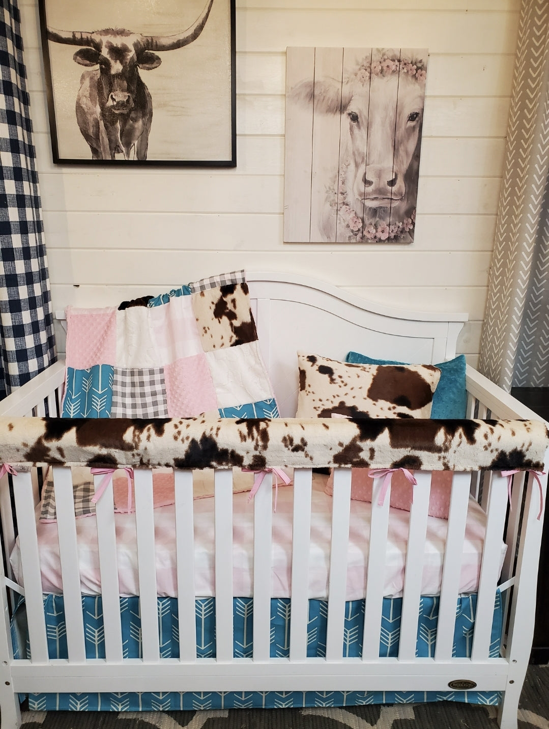 Labor Day Flash Sale - Blush Check and Teal Arrow - DBC Baby Bedding Co 