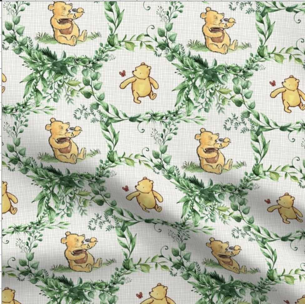 Crib Sheet - Pooh Bear in vine wreath - DBC Baby Bedding Co 