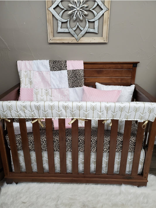 Girl Crib Bedding - Cheetah and Gold Arrow Crib Bedding Collection - DBC Baby Bedding Co 