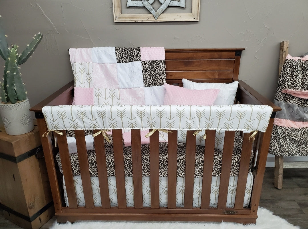 Girl Crib Bedding - Cheetah and Gold Arrow Crib Bedding Collection - DBC Baby Bedding Co 