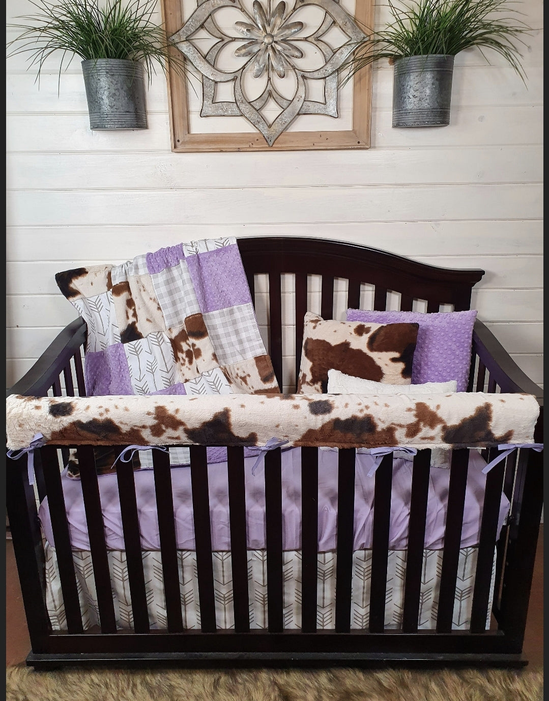 New Release Girl Crib Bedding- Lilac Farmhouse and Cow Minky Baby Bedding Collection - DBC Baby Bedding Co 