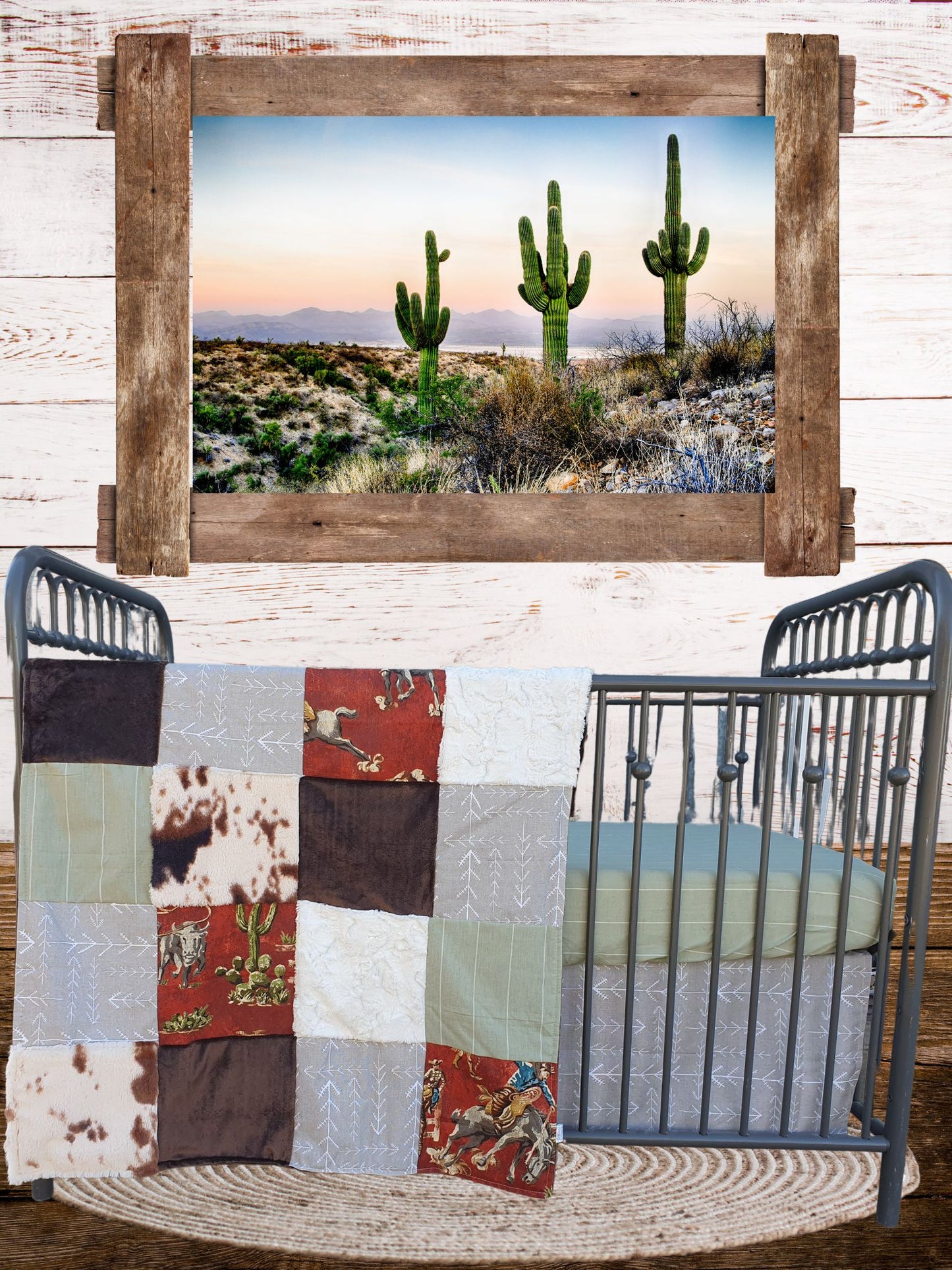 New Release Boy Crib Bedding- Vintage Cowboy and Cow Minky Western Baby & Toddler Bedding Collection