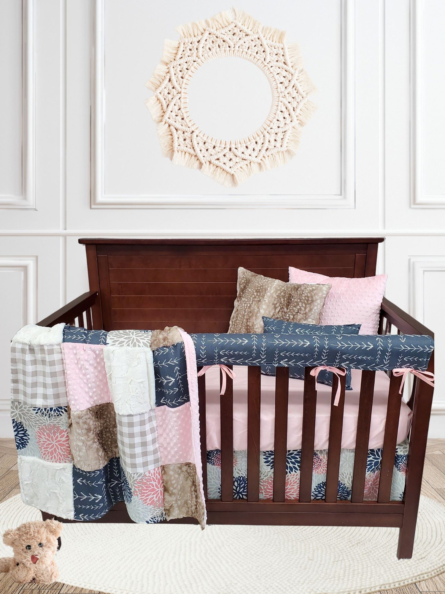 Color Burst, Arrow, Fawn Minky Woodland Girl Crib Bedding