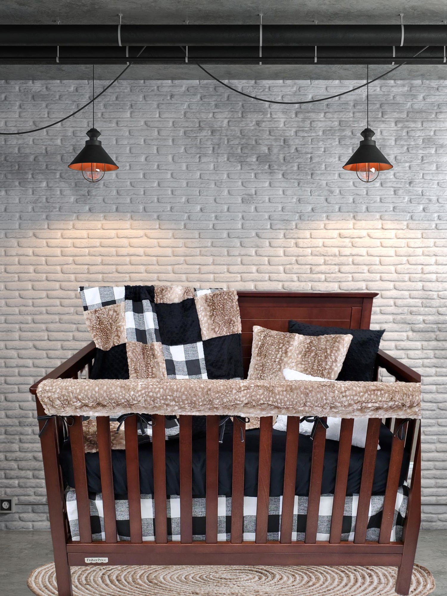 Farmhouse Check and Fawn Minky Woodland Neutral Crib Bedding