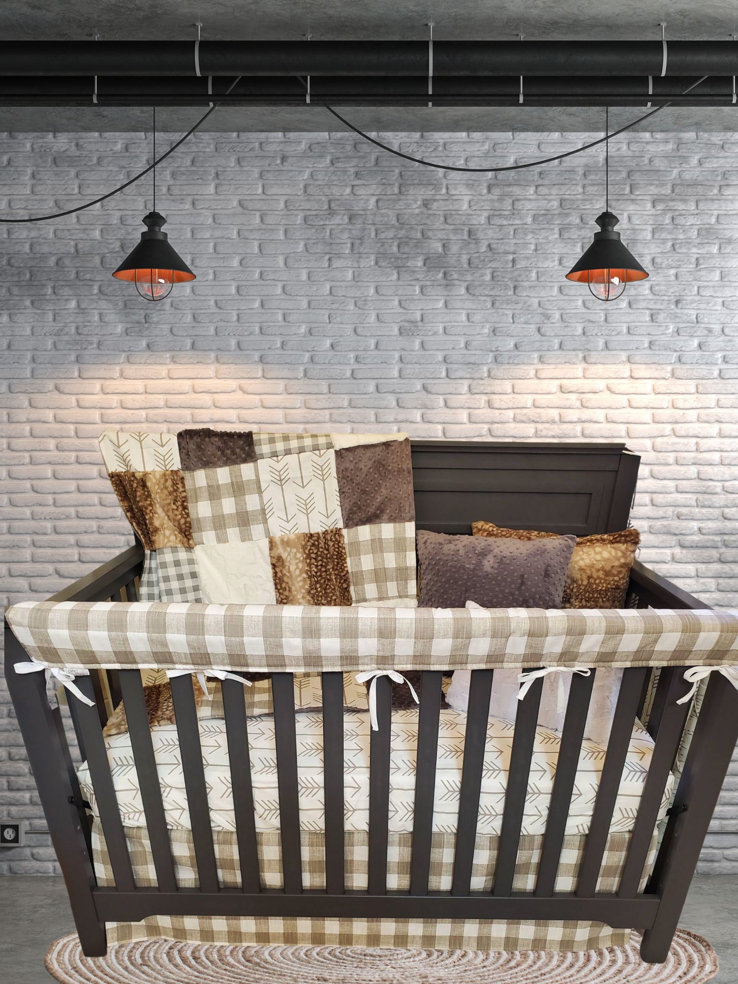 Farmhouse Check and Fawn Minky Woodland Neutral Crib Bedding