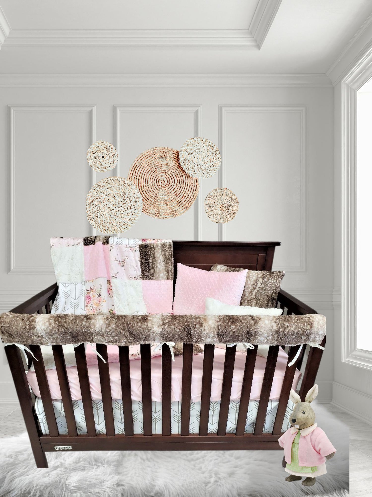 Antlers, Antique Flowers, Fawn Minky Woodland Baby Crib Bedding