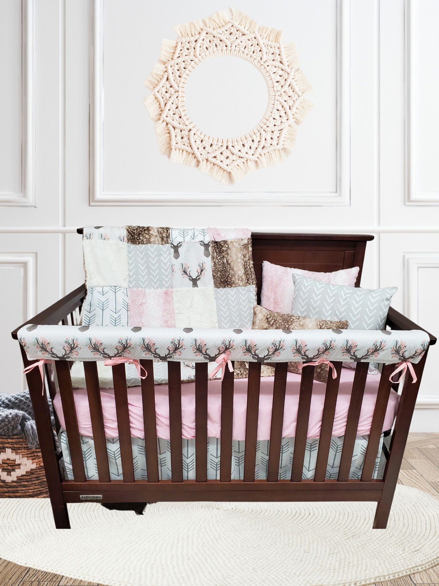 Tulip Fawn and Fawn Minky Woodland Baby Crib Bedding