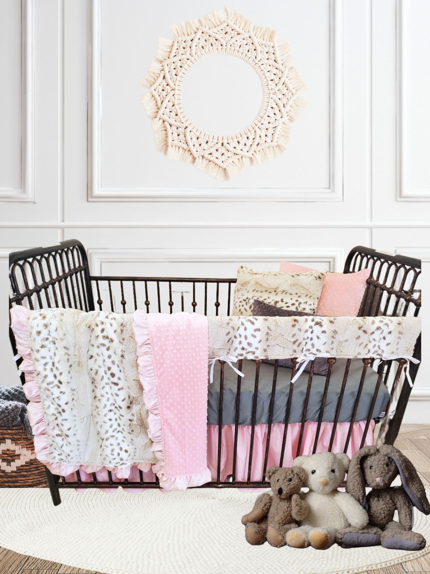 Lynx Minky and Blush Minky Baby Crib Bedding