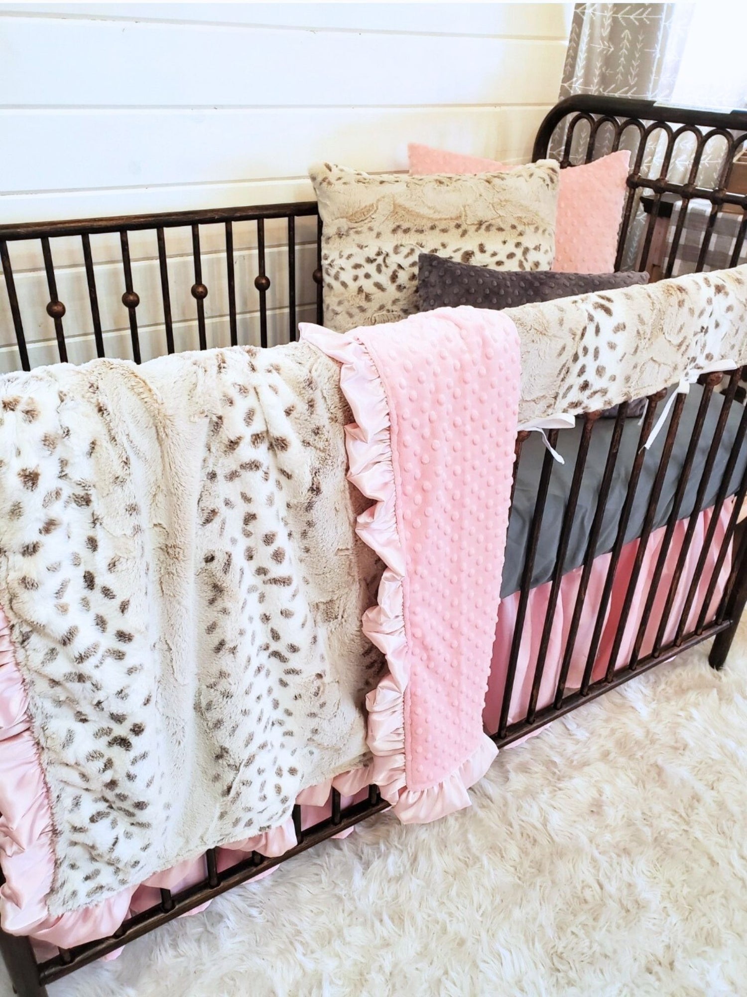 Lynx Minky and Blush Minky Baby Crib Bedding