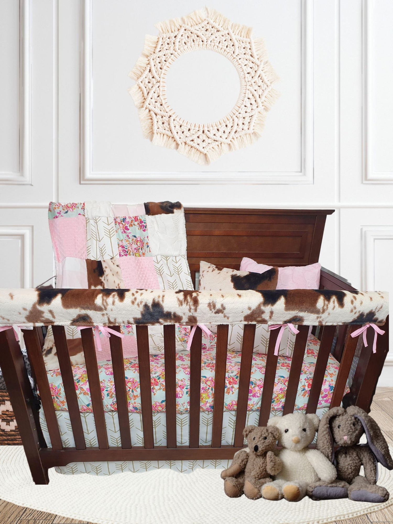 Summer Floral and Cow Minky Western Baby Crib Bedding