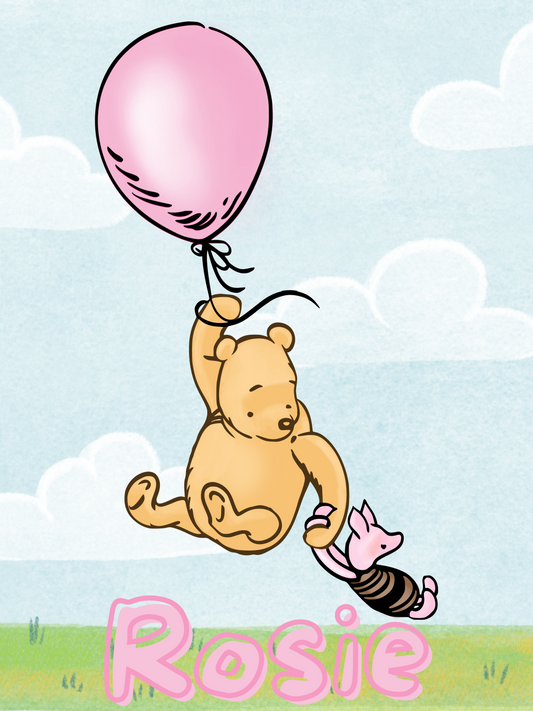 New Release Standard Blanket - Winnie the Pooh and Piglet Balloon Flight Personalized Baby Blanket