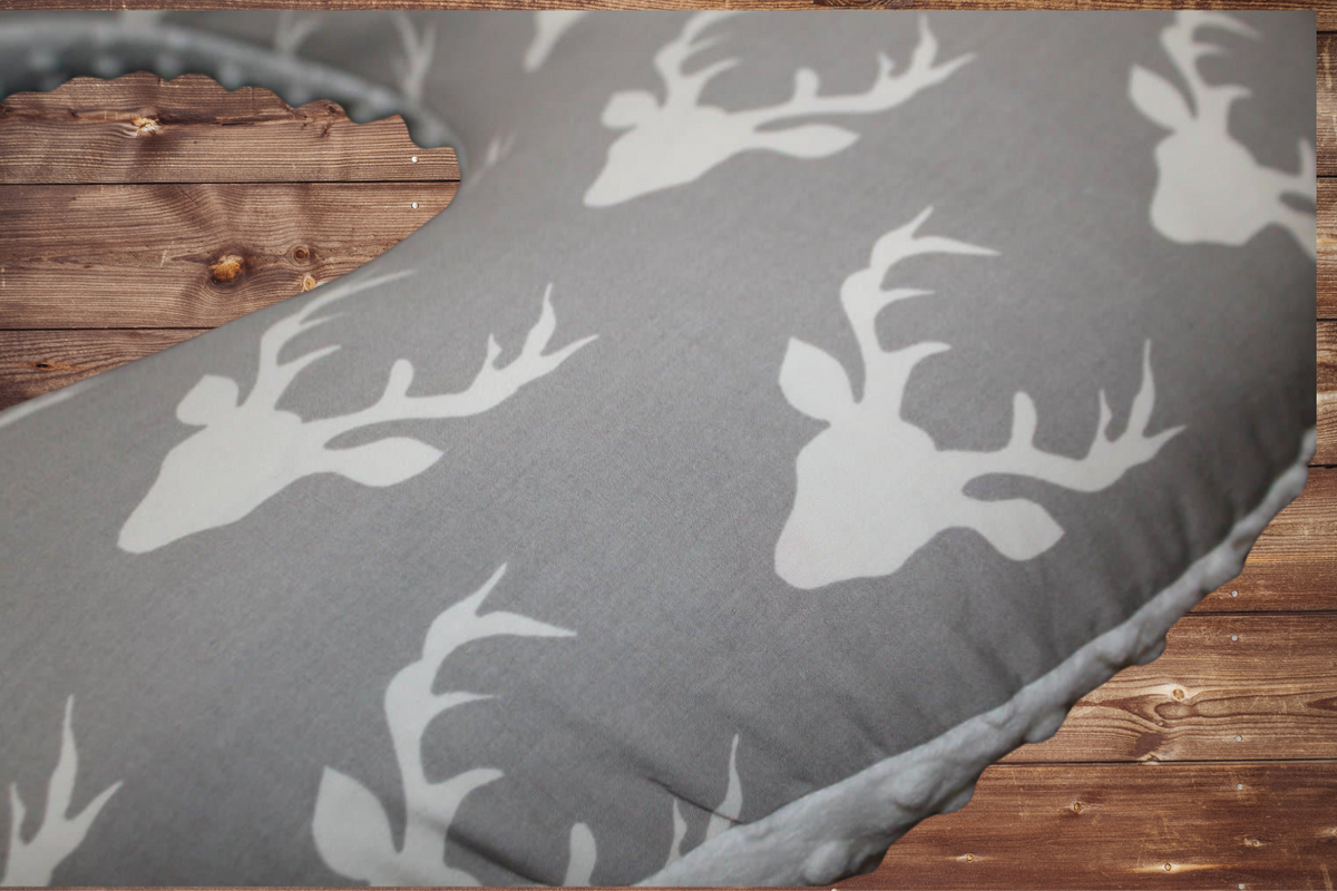 Nursing Pillow Cover - Light Gray Buck and Fawn Minky Woodland Cover - DBC Baby Bedding Co 