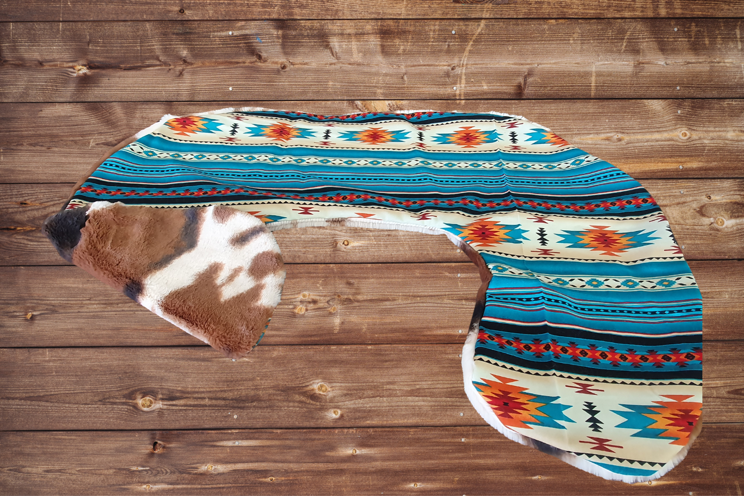 Nursing Pillow Cover - Teal Aztec and Cow Minky Western Cover - DBC Baby Bedding Co 