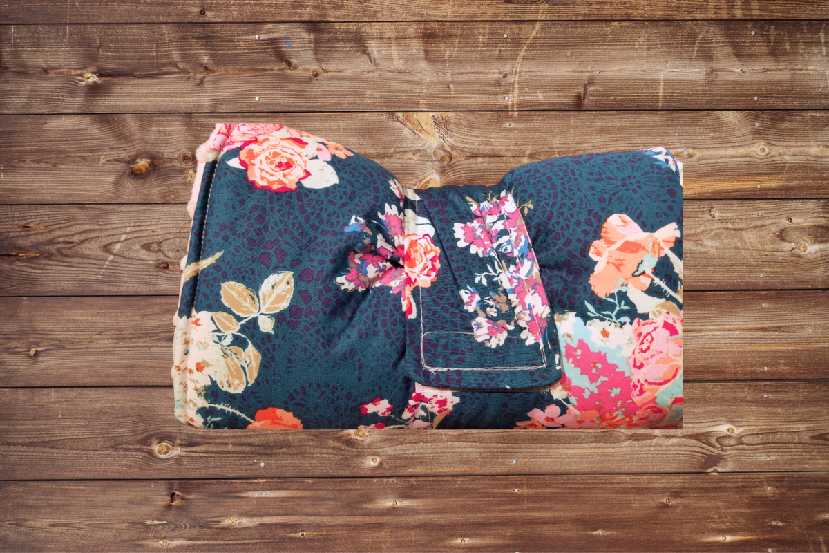 On the Go Changing Pad- Navy Coral Floral and Minky Interior - DBC Baby Bedding Co 