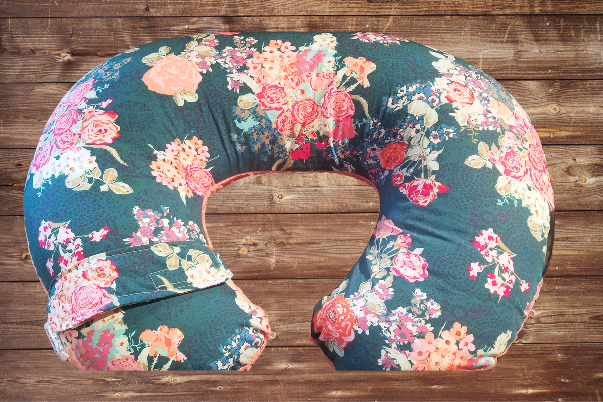 Nursing Pillow Cover- Navy Coral Floral and Minky - DBC Baby Bedding Co 