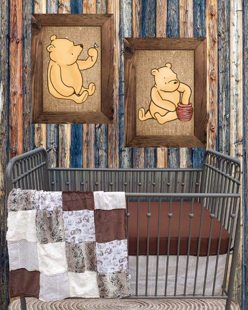 Neutral Crib Bedding- Classic Winnie Pooh Brown Toile Baby Bedding & Nursery Collection