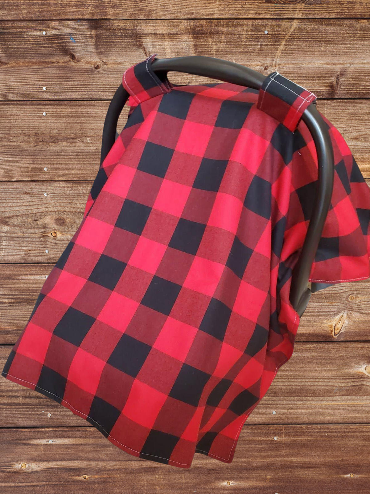Carseat tent- Red Black Buffalo Check Woodland Tent - DBC Baby Bedding Co 