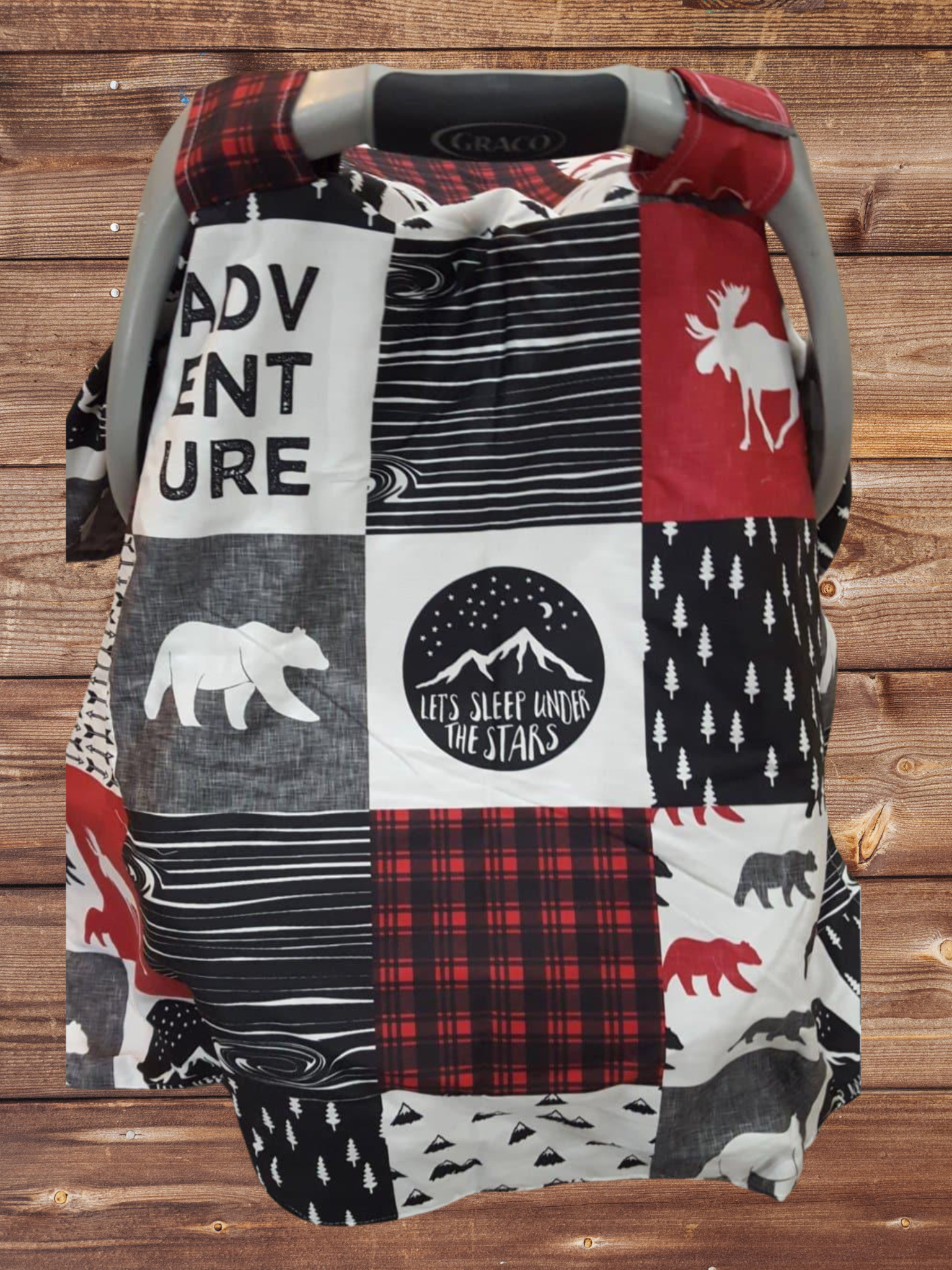 Custom Carseat Tent - Bear, Moose Adventure Woodland Tent - DBC Baby Bedding Co 