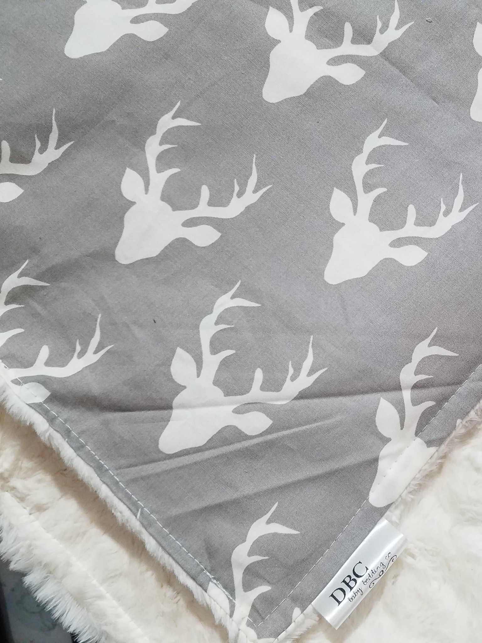 Standard Blanket - Light Gray Buck and Ivory Crushed Minky Blanket - DBC Baby Bedding Co 