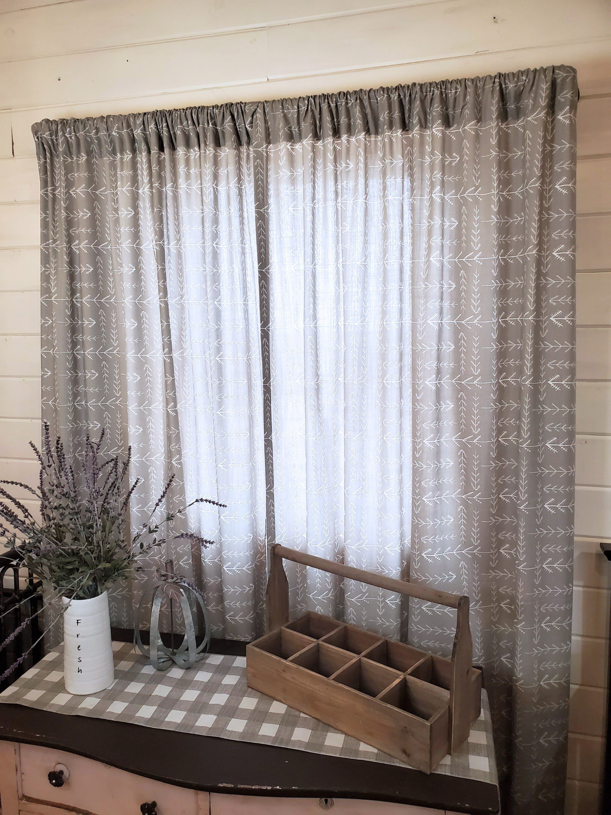 Curtain Panels or Valance - Ecru Tribal Arrows - DBC Baby Bedding Co 