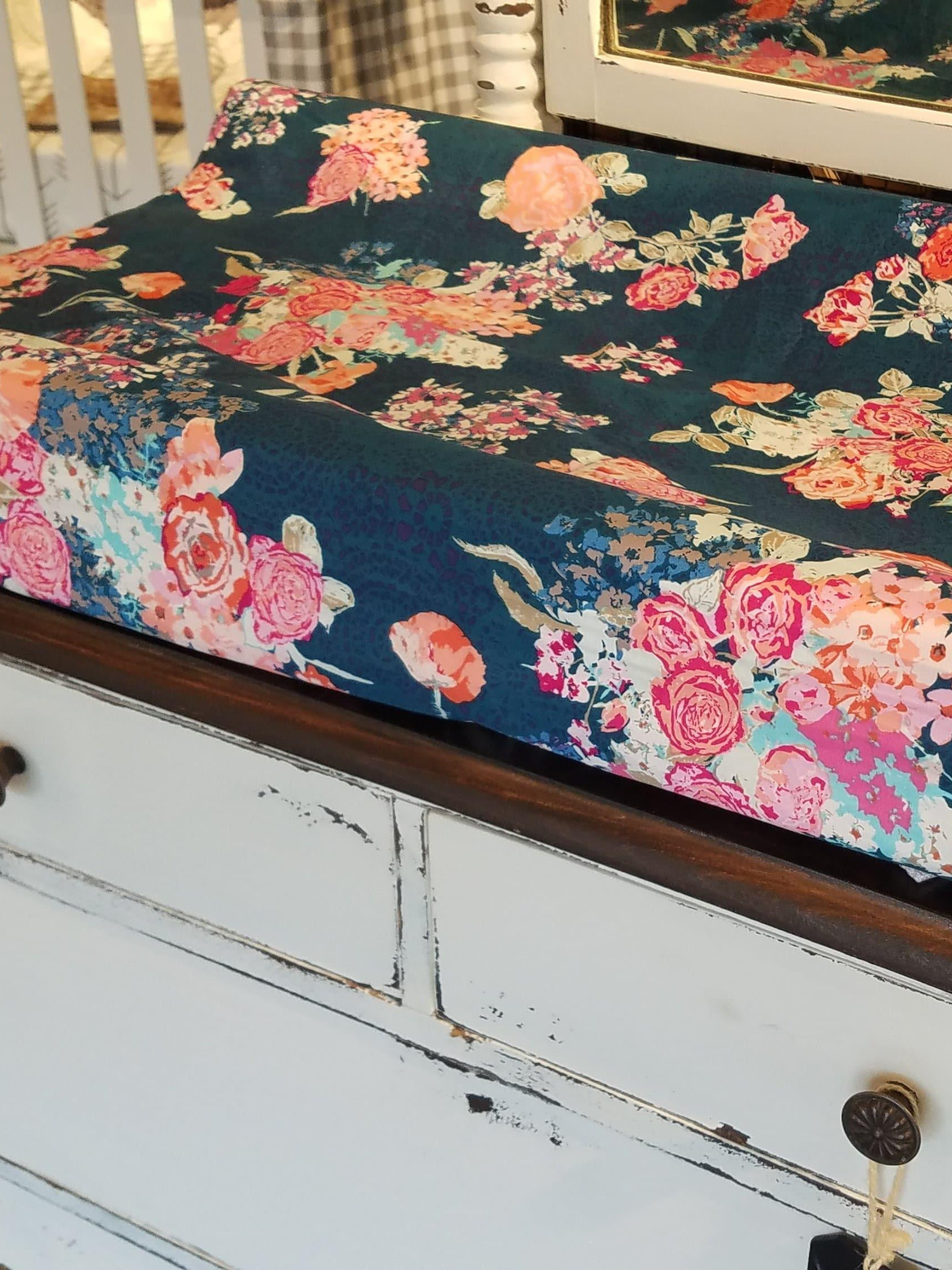 Changing Pad Cover - Navy Coral Floral Cover - DBC Baby Bedding Co 