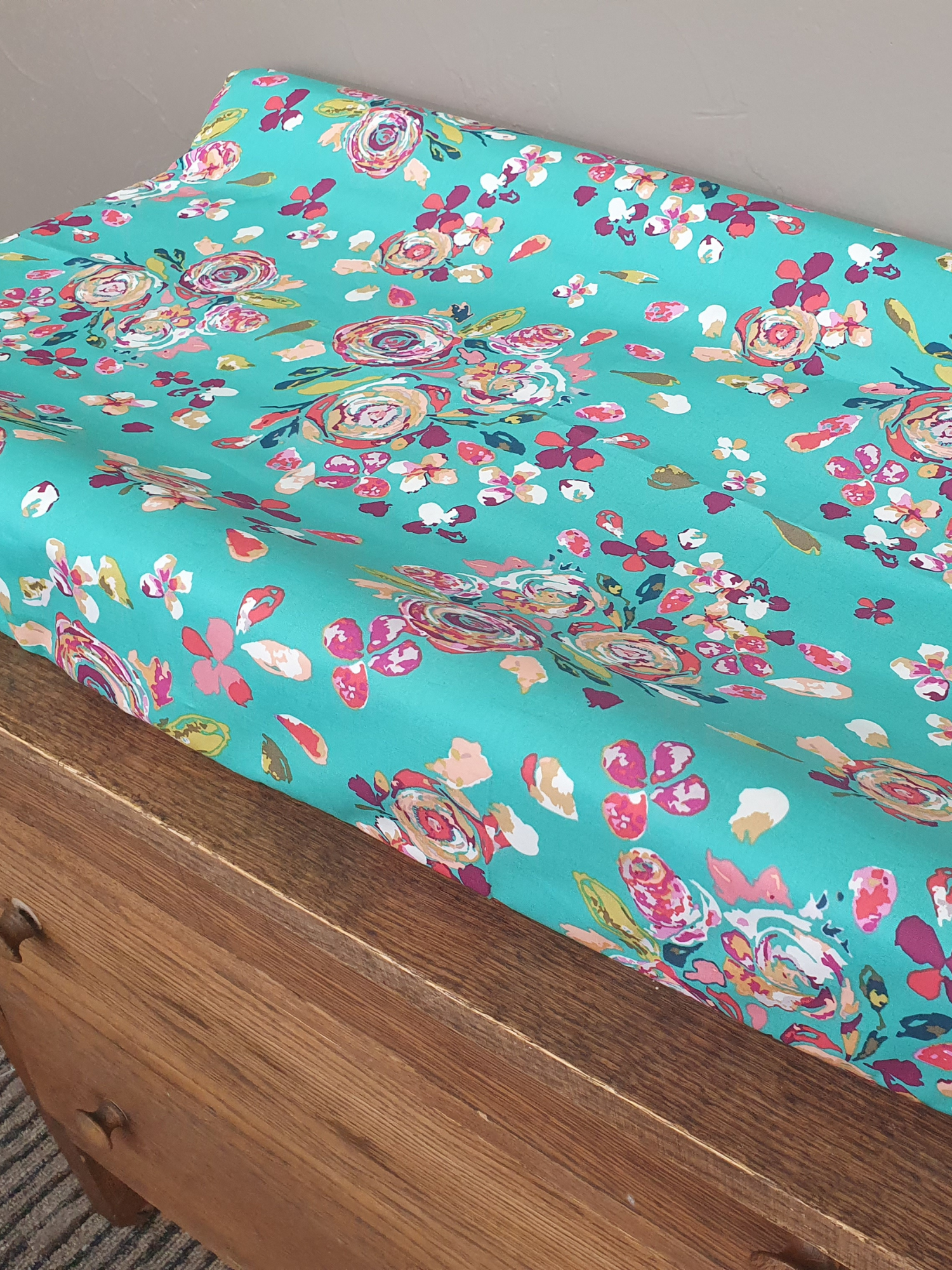 Changing Pad Cover - Teal Floral Cover - DBC Baby Bedding Co 