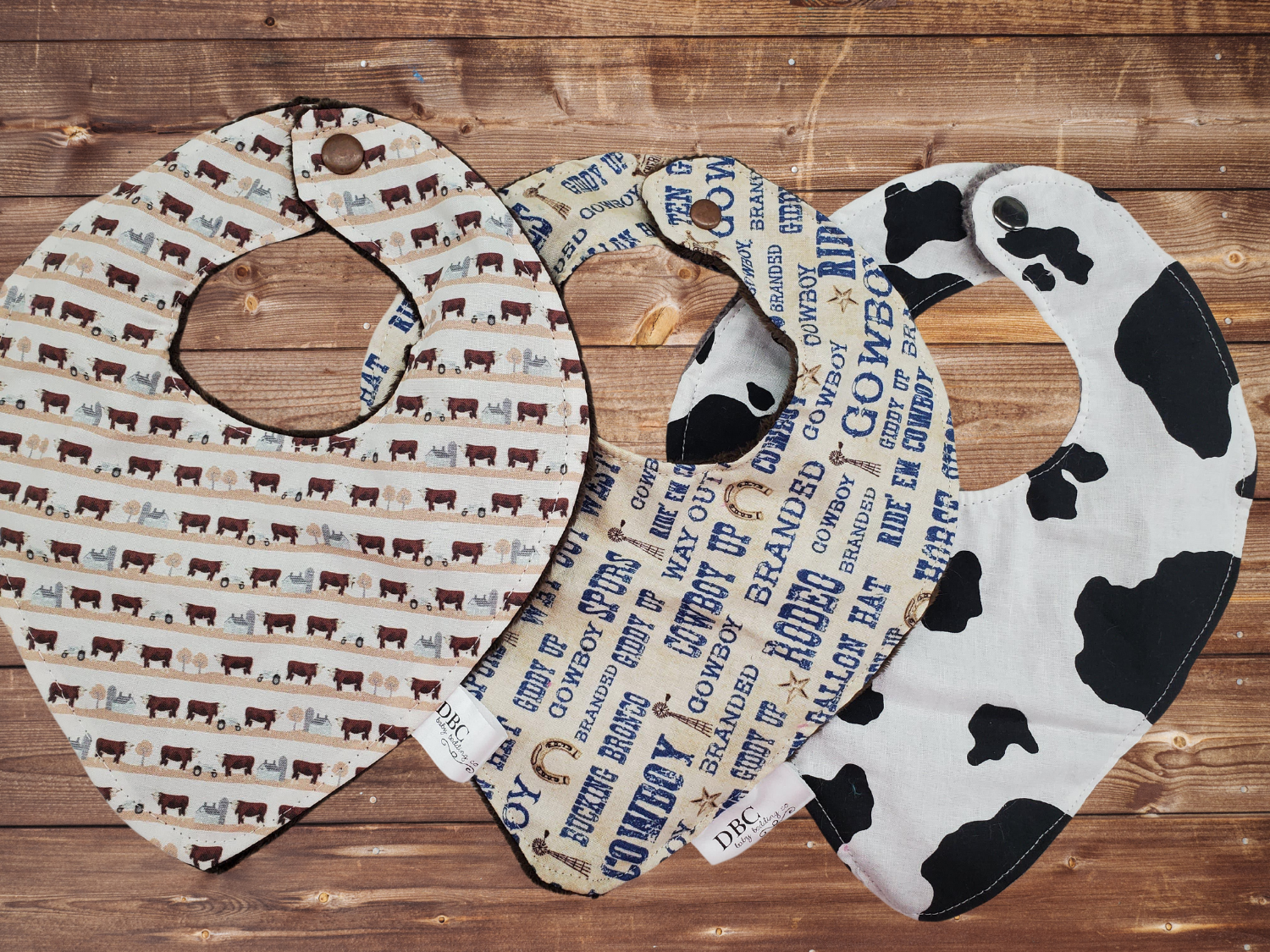 Bib Set - 3 pc Set Herford Cows, Navy Cowboy, and Black Cow Print Western Bib - DBC Baby Bedding Co 