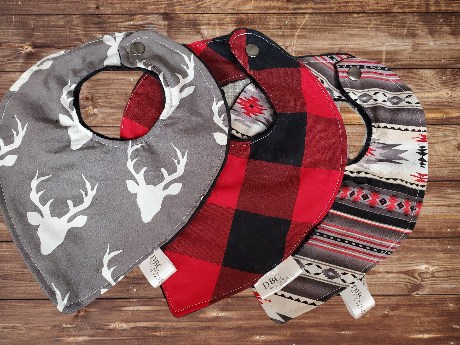 Bib Set- 3 pc Set Buck, Red Black Check, Aztec Woodland Bibs - DBC Baby Bedding Co 