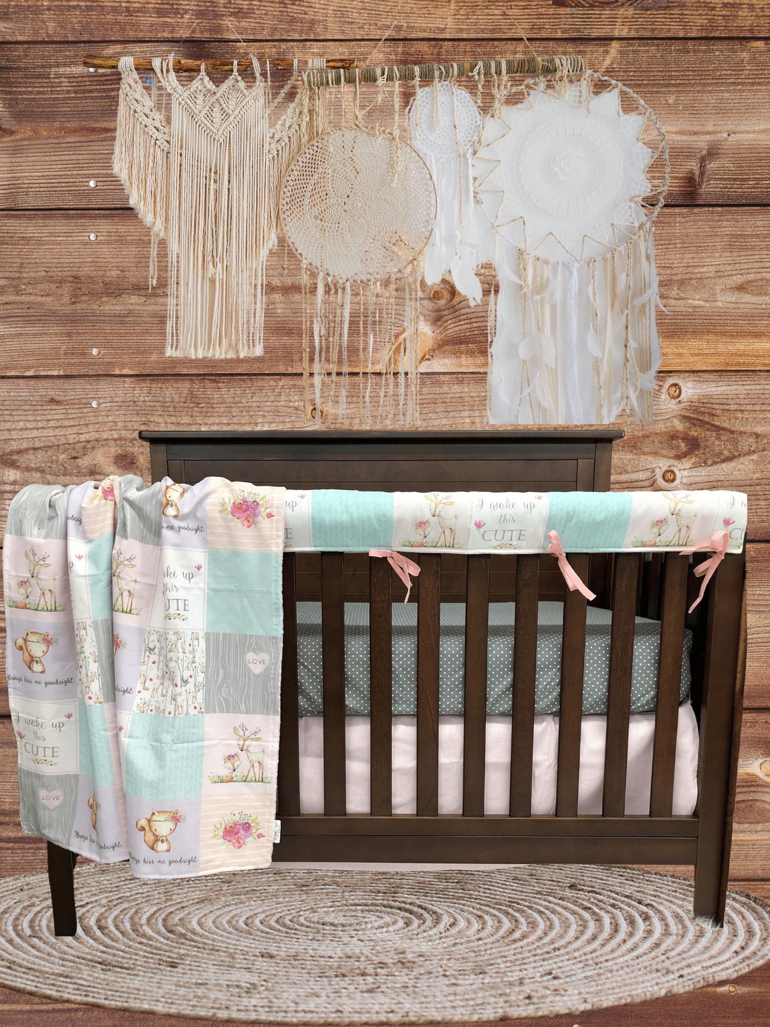 Custom Girl Crib Bedding - Deer, Fox Woodland Baby Bedding Collection - DBC Baby Bedding Co 